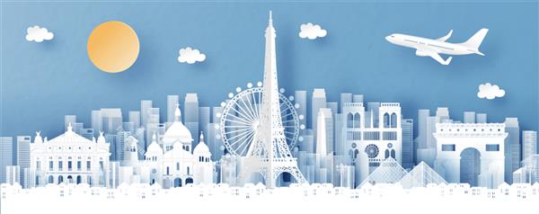 نمای پانوراما از پاریس فرانسه و خط افق شهر با مکان های دیدنی مشهور جهان