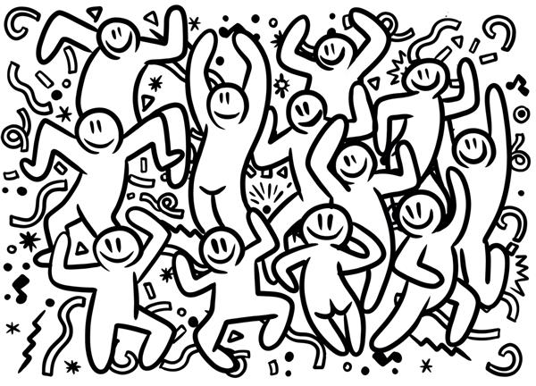 نقاشی دودل با دست از افراد مهمانی خنده دار
