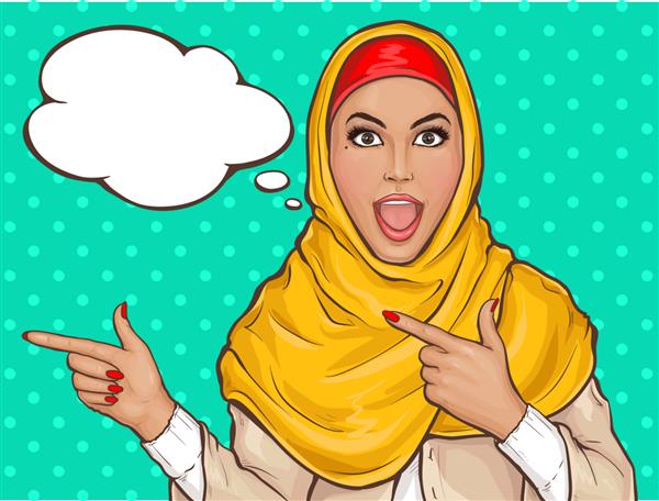زن عرب با حجاب اشاره می کند
