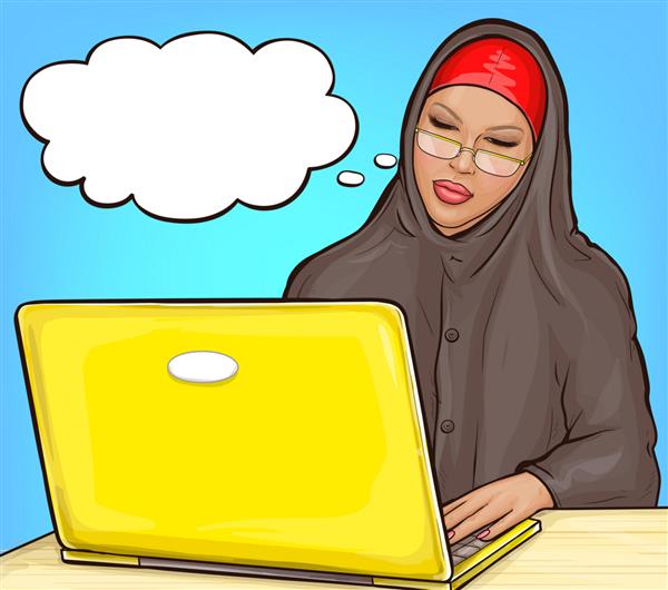 زن عرب با حجاب با لپ تاپ