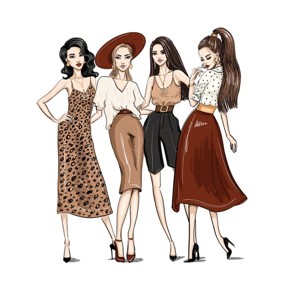 چهار زن جوان با لباس های مد روز