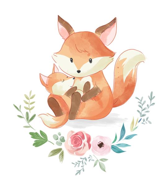 تصویر روباه خانوادگی زیبا با گل
