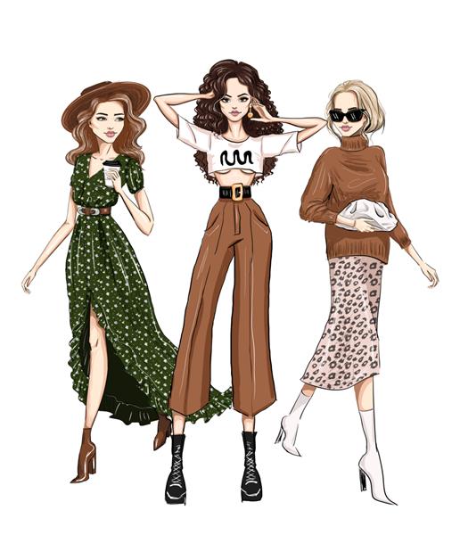 سه زن شیک پوش در مد لباس های مد روز