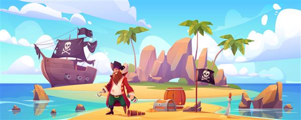 دزد دریایی در جزیره با گنج کاپیتان فیلیباستر