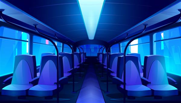 فضای داخلی اتوبوس در شب خالی است