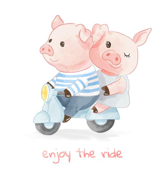 زن و شوهر عاشق خوک‌ها در حال سوار شدن از اسکوتر