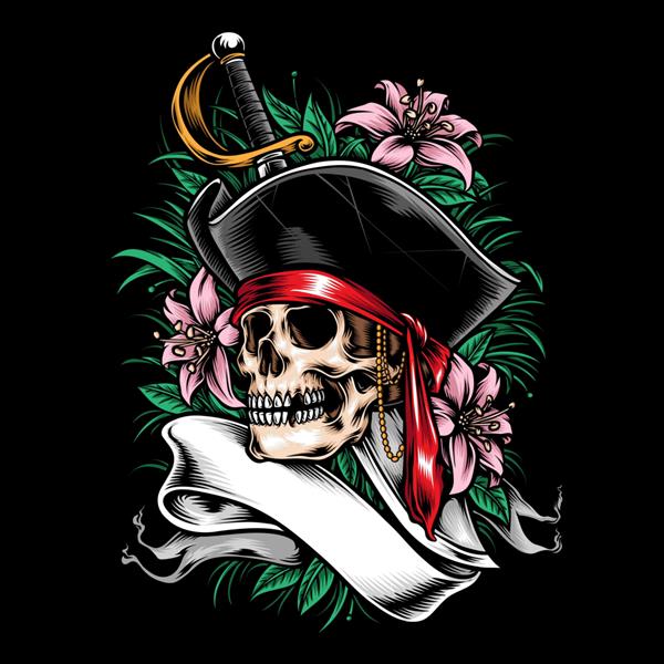 دزدان دریایی جمجمه با تزئینات گل