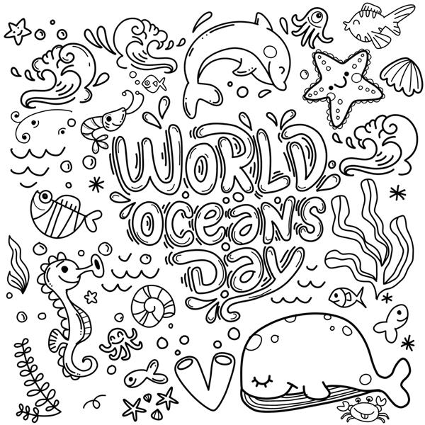 پس‌زمینه روز اقیانوس جهان از حیوانات و گیاهان اقیانوسی