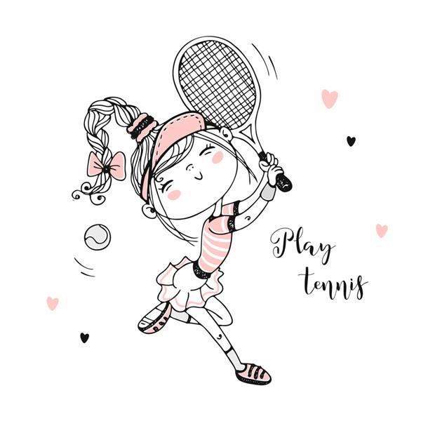 دختر ناز در حال بازی تنیس تصویر