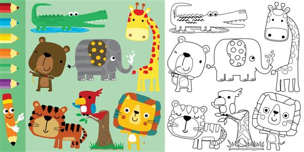 کتاب رنگ آمیزی با مجموعه کارتونی حیوانات