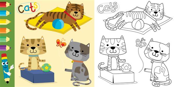 کتاب رنگ آمیزی یا صفحه با کارتون گربه های خنده دار