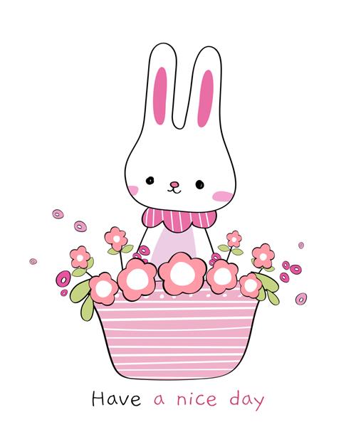 دودل کارتونی تبریک خرگوش با دست زیبا