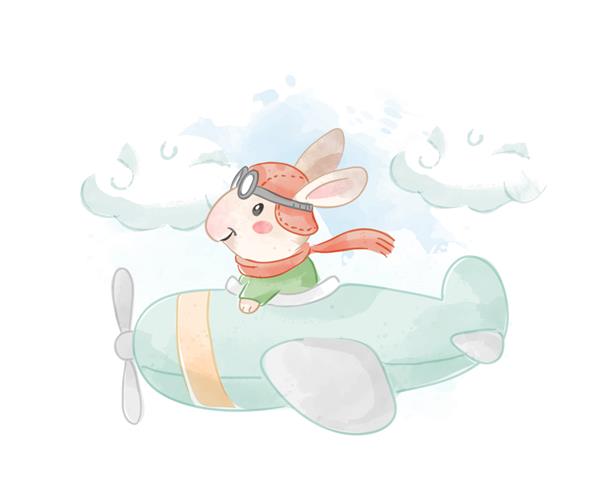 خرگوش کارتونی در حال پرواز در هواپیما