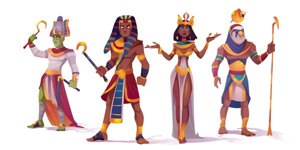 خدای مصر باستان آمون اوزیریس فرعون و کلئوپاترا وکتور شخصیت های کارتونی اساطیر مصر پادشاه و ملکه خدا با سر شاهین هوروس و آمون را