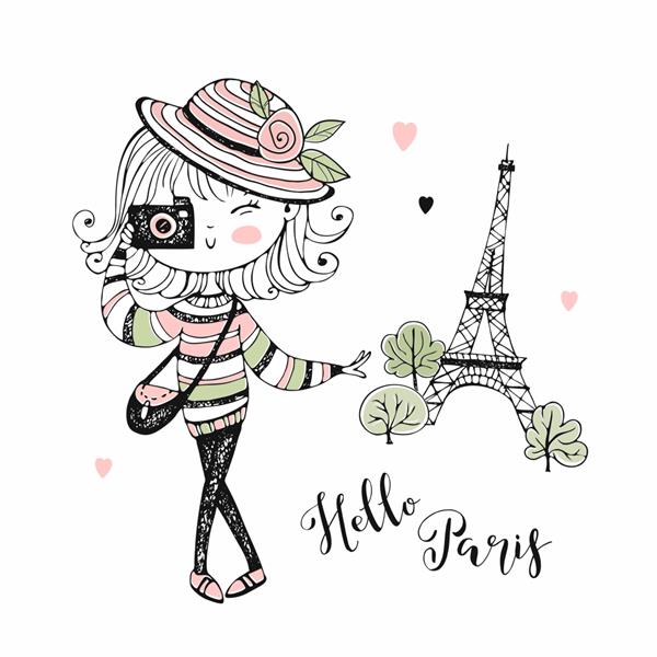 دختر ناز با دوربین در پاریس مسافرت رفتن