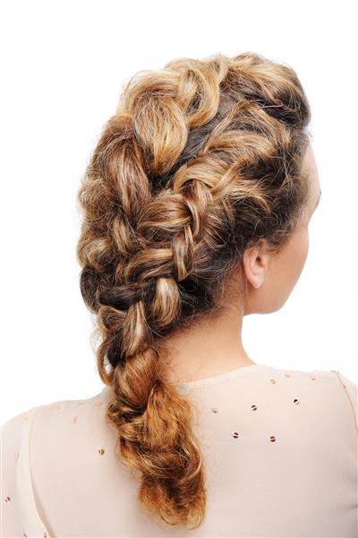 Pigtail - نمای عقب مدل موی زنانه مدرن جدا شده روی سفید