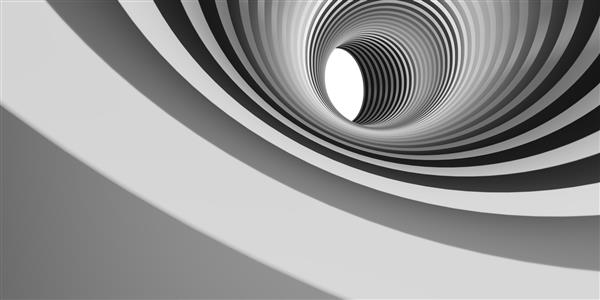 دایره عمیق در لوله با پرسپکتیو عمودی عمیق از هیپنوتیزم هندسی که در زیر تصویر سه بعدی جریان دارد