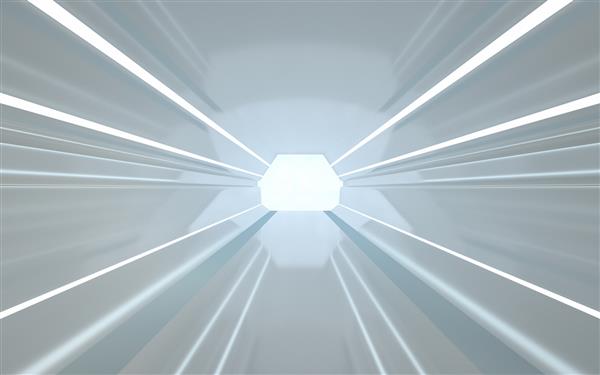 رندر پس‌زمینه سینما 4 بعدی از یک تونل شش گوش با نورهای سفید برای ماکت نمایش