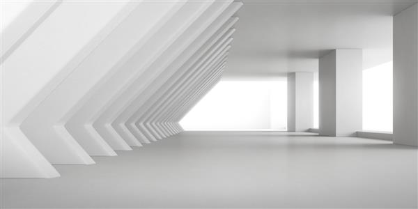 رندر سه بعدی انتزاعی از فضای خالی بتنی با نور و سایه بر روی ساختار ستون معماری آینده نگر
