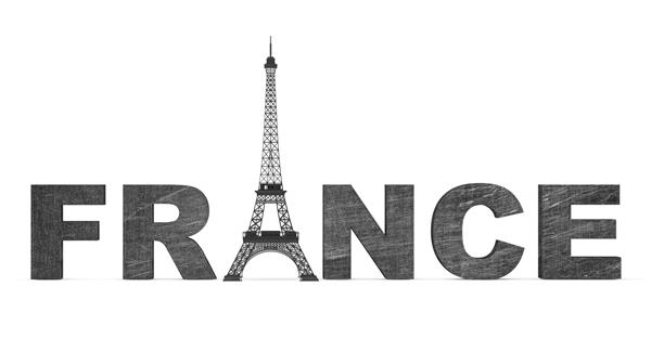 مفهوم گردشگری فرانسه تابلوی فرانسه با برج ایفل در زمینه سفید