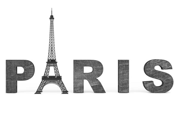مفهوم گردشگری فرانسه تابلوی پاریس با برج ایفل در زمینه سفید