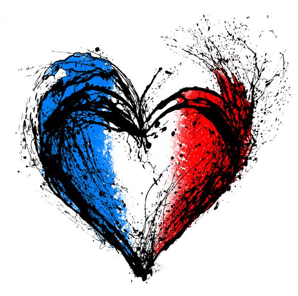 تصویر نمادین قلب شکسته در رنگ های پرچم فرانسه