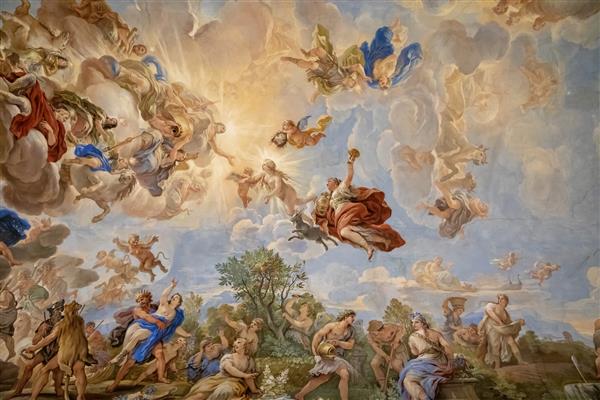 فلورانس ایتالیا - 25 ژوئن 2018 نمای پانوراما از فضای داخلی سقف پالازو مدیچی یک قصر رنسانس واقع در فلورانس