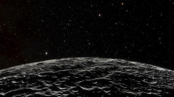 ماهواره ماه سطح دهانه های ماه ماه در فضای بیرونی در برابر پس زمینه ستارگان سیارات کهکشان ها و سحابی ها رندر سه بعدی
