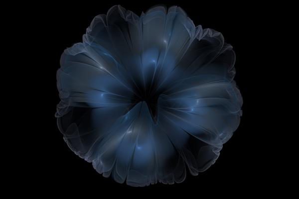 گل نئون انتزاعی زیبا گلبرگ های درخشان گل در پس زمینه سیاه رندر سه بعدی