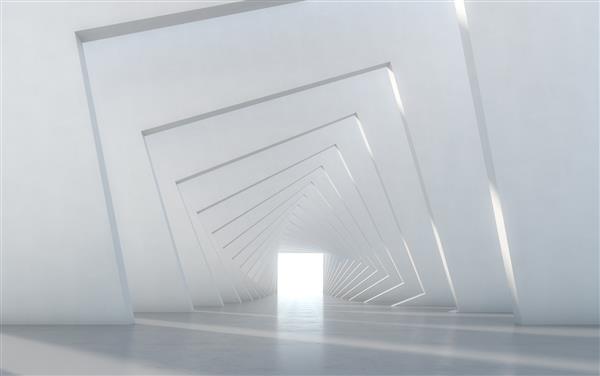چکیده روشن خالی سفید طراحی داخلی راهرو رندر سه بعدی