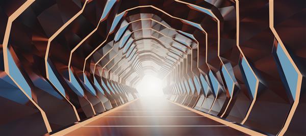 تونل فضایی آینده انتزاعی راهروی روشن رندر سه بعدی