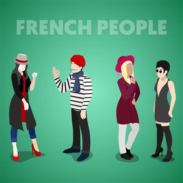 فرانسوی های ایزومتریک با لباس های سنتی وکتور
