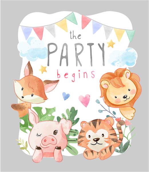 کارت مهمانی با تصویر حیوانات رنگارنگ
