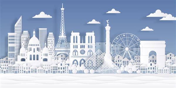 نقطه عطف کاغذ پاریس بنای یادبود فرانسوی برج ایفل نماد شهر سفر طراحی منظره شهری برش کاغذ