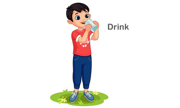 تصویر کارتونی پسر در حال نوشیدن آب