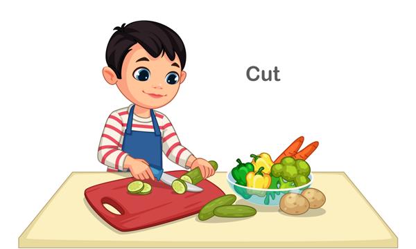 تصویر پسر کوچک در حال خورد سبزیجات