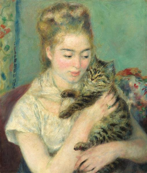 زنی با گربه نقاشی اثر پیر آگوست رنوار