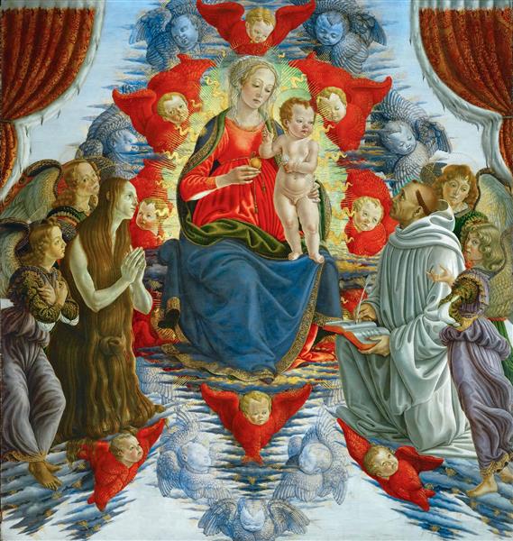 مدونا و کودک با قدیسین مریم مجدلیه و برنارد نقاشی اثر ساندرو بوتیچلی	