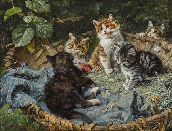 نقاشی پنج گربه در وحشت اثر جولیوس آدام
