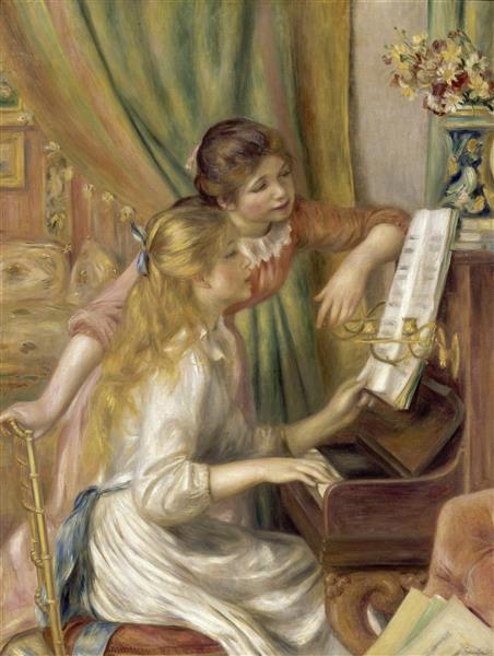 دختران پشت پیانو نقاشی اثر پیر آگوست رنوار