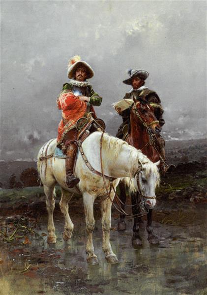 نقاشی شوالیه سوار بر اسب سفید اثر سزار آگوست دتی
