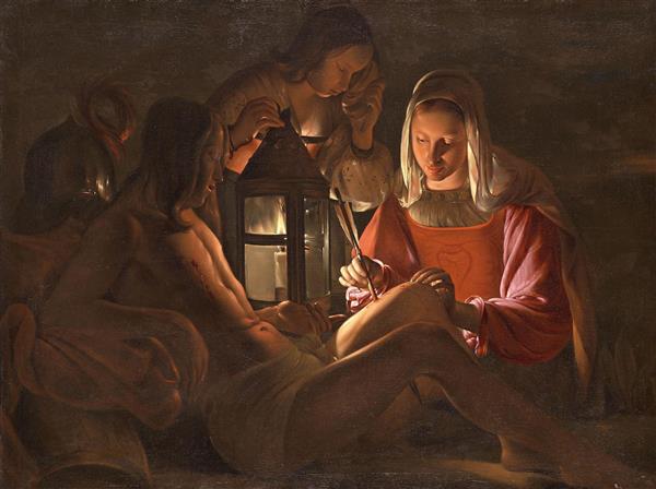 سنت سباستین تحت مراقبت و پرستاری سنت ایرنه قرار گرفت نقاشی اثر جورج دی لا تور 