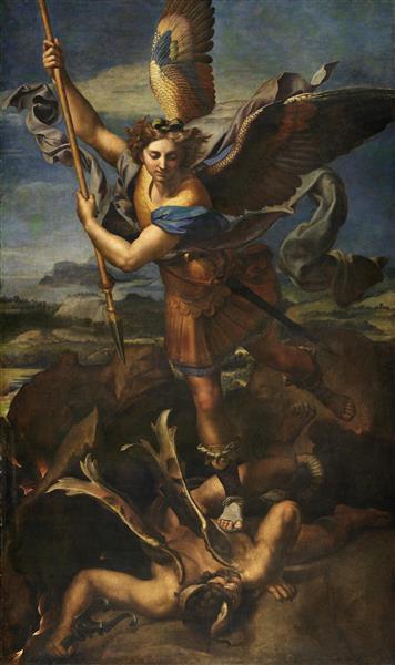 سنت مایکل در حال شکست دادن شیطان نقاشی اثر رافالو سانتی