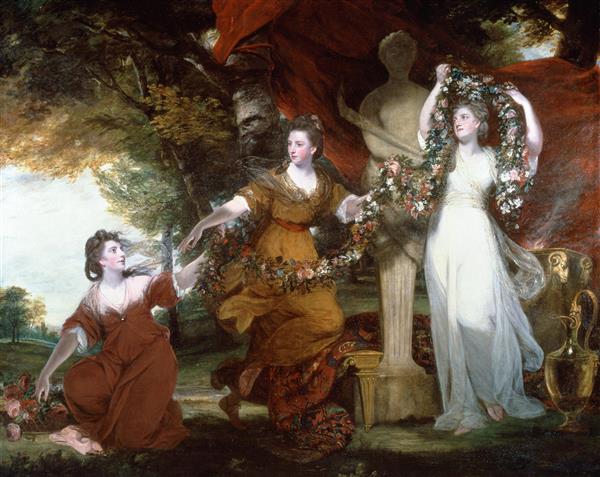 نقاشی سه بانو که مراسم عروسی را تزئین می کنند اثر جاشوا رینولدز