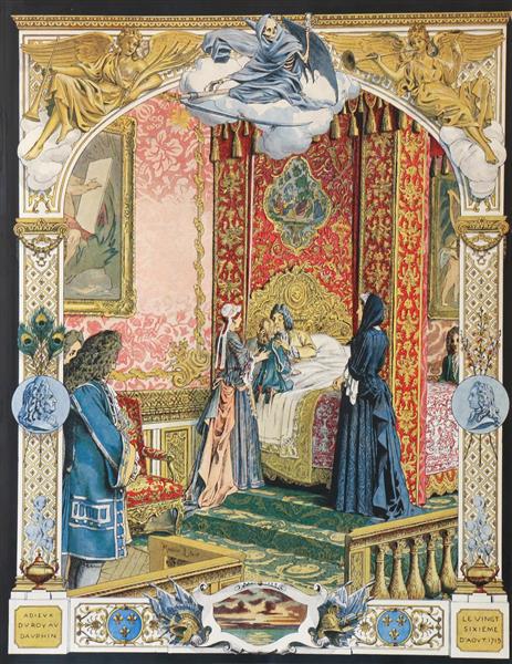 لوئی پانزدهم توسط لوئی چهاردهم در بستر مرگ متبرک می شود نقاشی اثر موریس للوآر