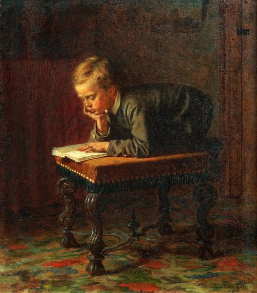 نقاشی پسری در حال خواندن اثر ایستمن جانسون