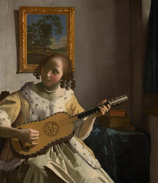 زنی در حال نواختن گیتار نقاشی اثر یوهانس ورمیر