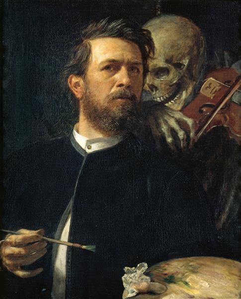نقاشی پرتره از خود با یک درو گریم در حال نواختن ویولن اثر آرنولد بکلین