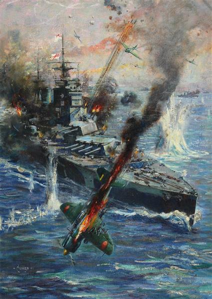 نقاشی حمله هواپیما به کشتی جنگی بریتانیا اثر ترنس کونیو	