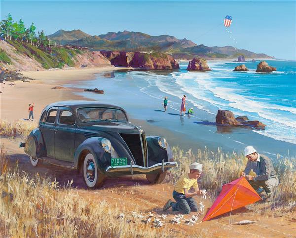 پرواز بادبادک ها در ساحل نقاشی اثر هری اندرسون